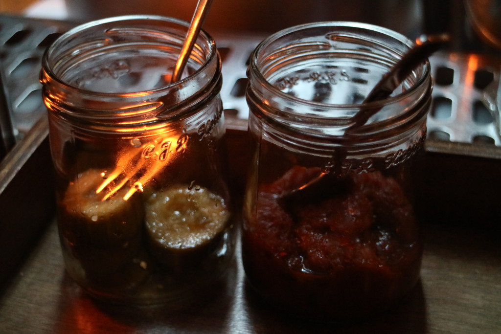Home made sambal and sweet and sour gherkin
