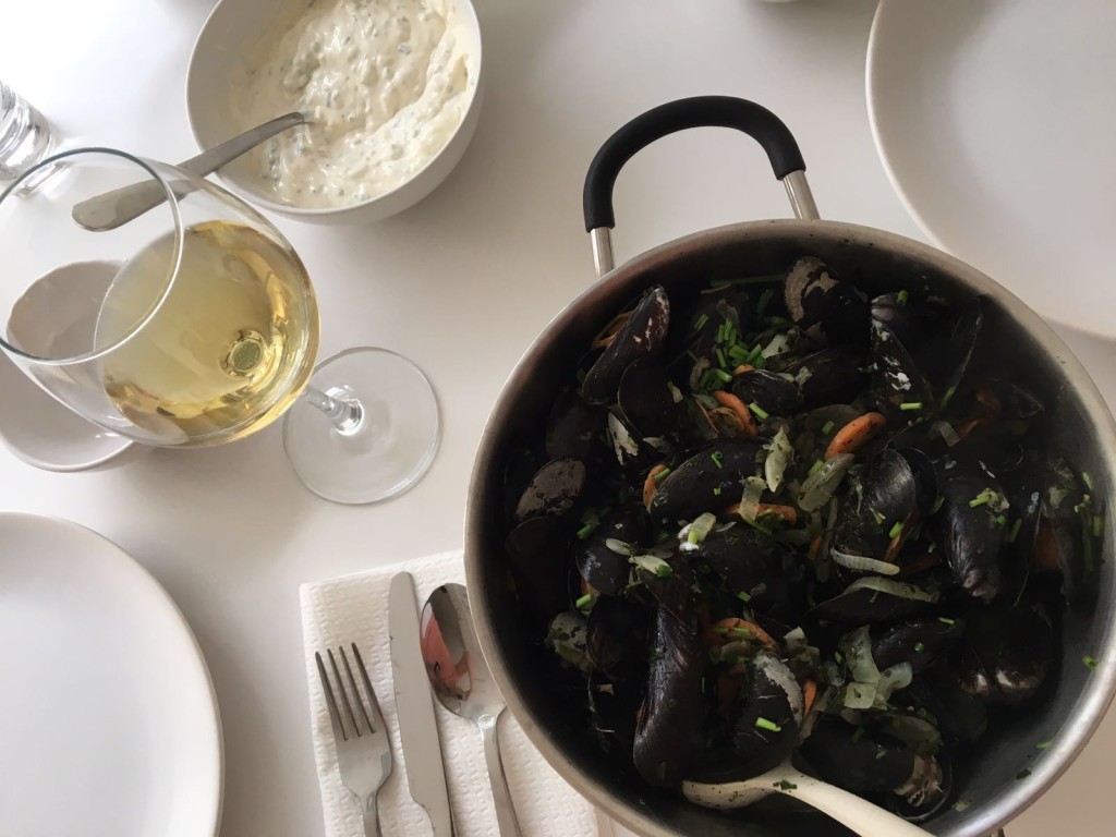 Mussels, the Belgium way, steamed in white wine