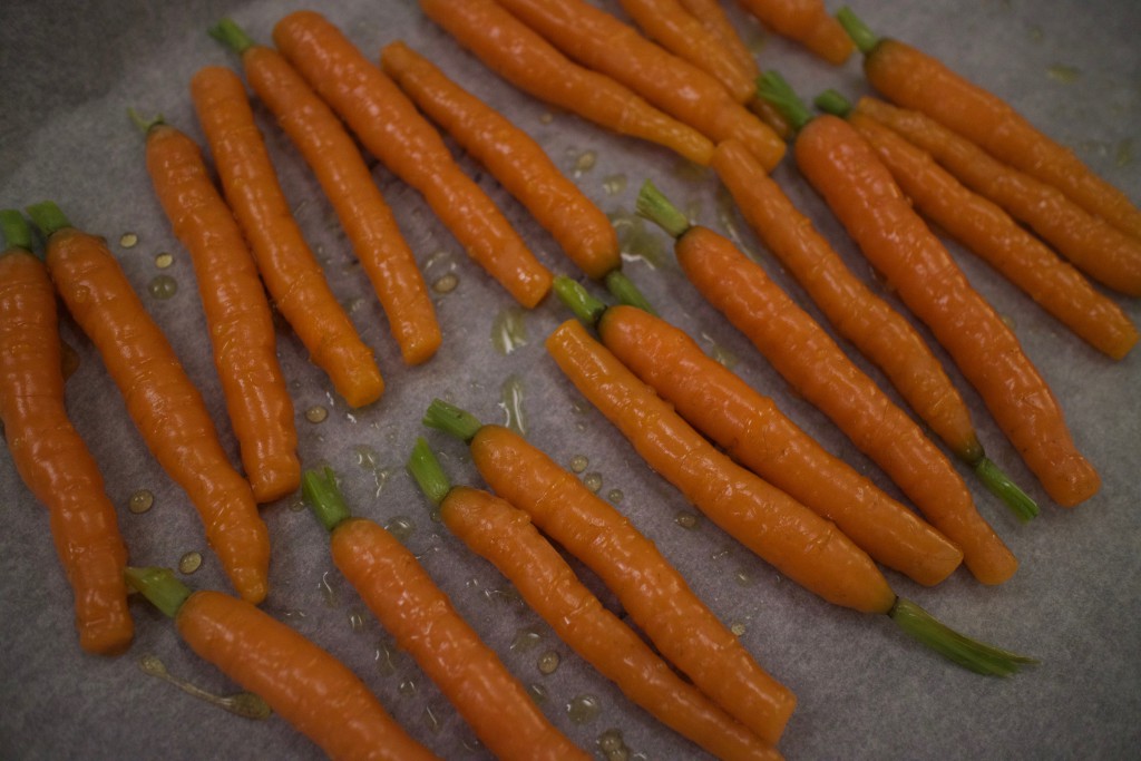 Glaced Carrots, side dish,with honey and olive oil in the oven